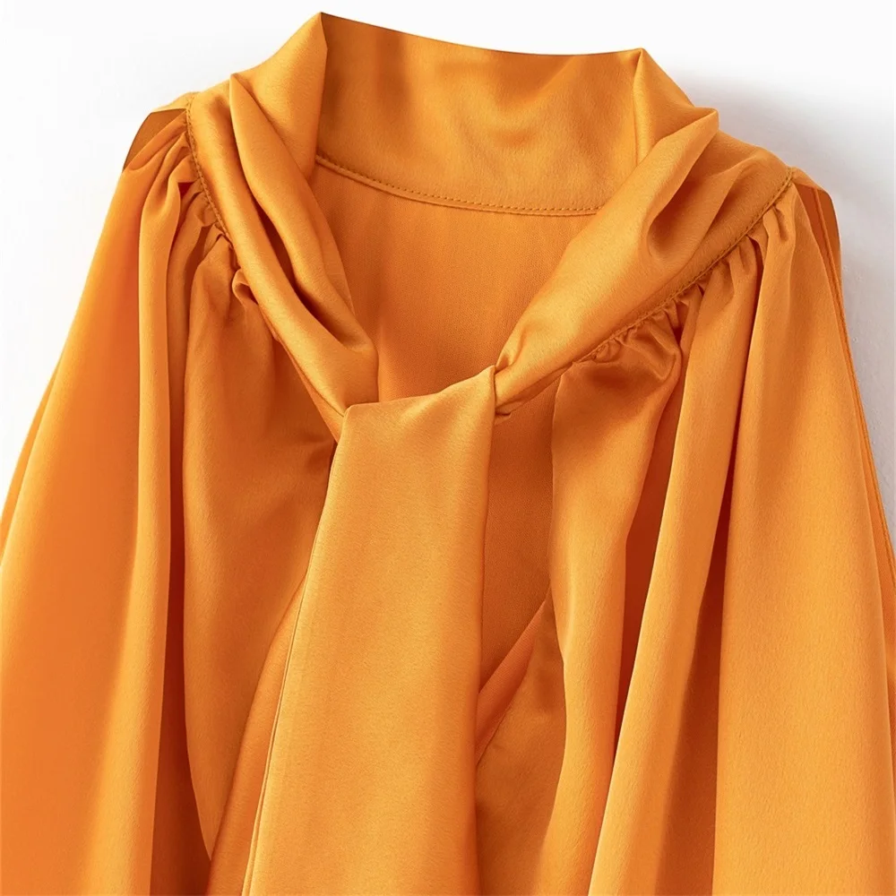 2020 new European and American summer za same paragraph orange bow shirt sleeveless sleeveless collar sexy sexy versatile