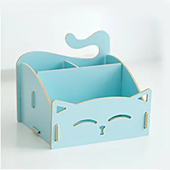 

Pen Holder Cat Pattern Solid Wood Combination Assembling Office Storage Box Space Saving Pencil Stand Desktop Large Capacity