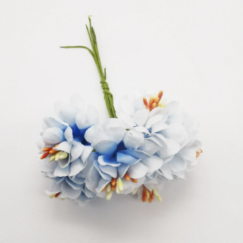 6 шт. искусственный цветок шелк градиент Stamen ручной работы искусственный цветок свадебное оформление букета DIY ВЕНОК подарок Скрапбукинг Ремесло - Цвет: white blue