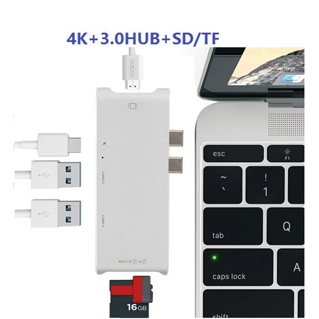 Двойной адаптер type-c для HD USB3.0 SD TF кардридер из алюминиевого сплава USB-C переходник