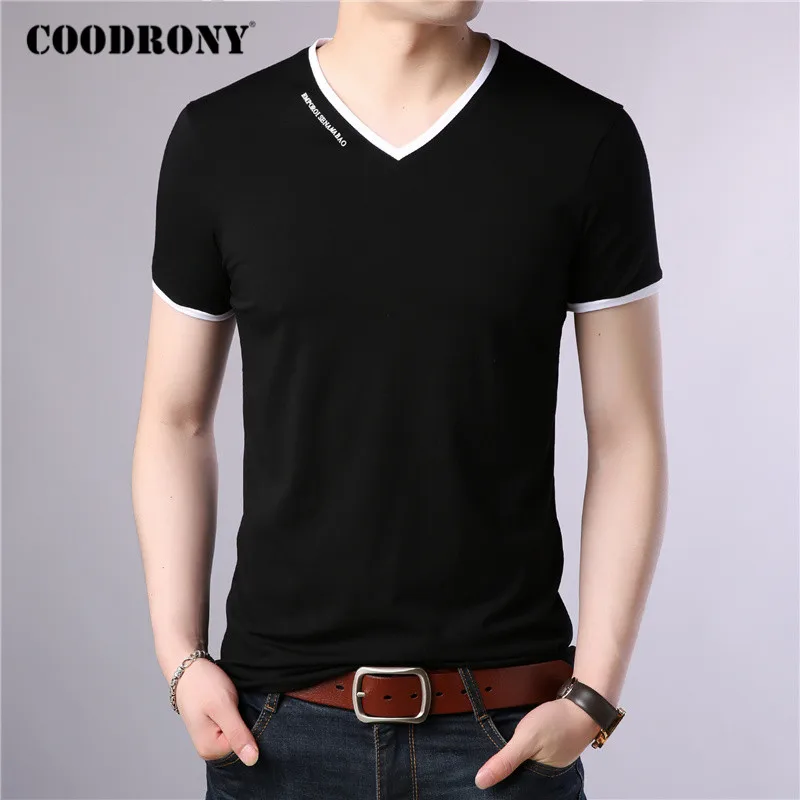 

COODRONY Brand T Shirt Men Fashion Casual V-Neck Short Sleeve T-Shirt Mens Clothing Summer Cotton Tee Shirt Homme Tshirt C5080S