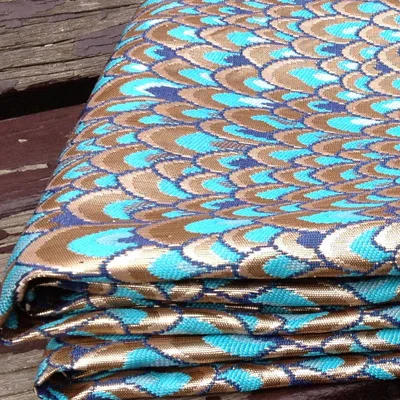 Африканский Блестящий Павлин жаккардовая парча тонкая ткань для платья, Diy Tissus материалы Telas, швейные металлические Tecido - Цвет: 1 Turquoise