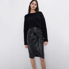 Европа и США горячая Распродажа ZA Осень Зима Новая женская юбка из искусственной кожи Модная нестандартная юбка с бантом