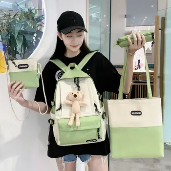 

2020 New Trend Fashion Cartoon Bear Kawaii Bookbags Leisure Unisex Backpack Original Canvas Teenage Schoolbag