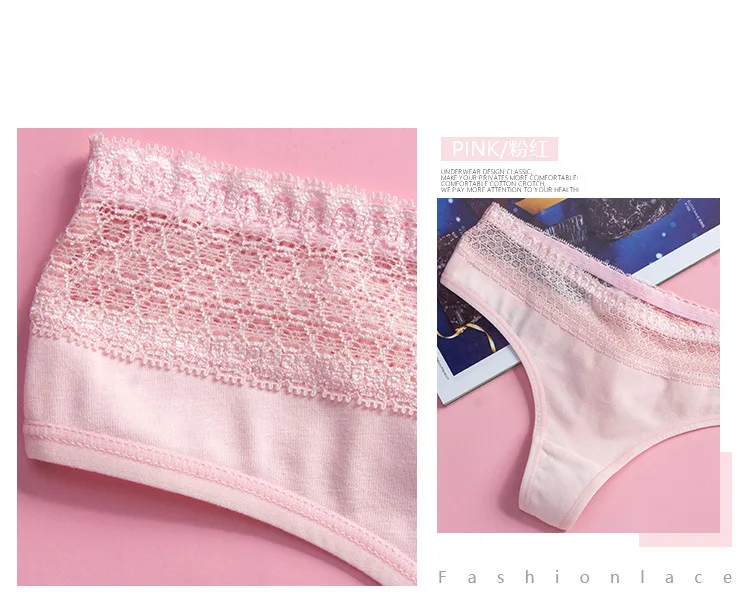 3Pcs Pure Cotton Soft Women's Sexy Lace Panties Thongs G Strings Seamless Underwear Women Panty Briefs Bikini Cotton Crotch