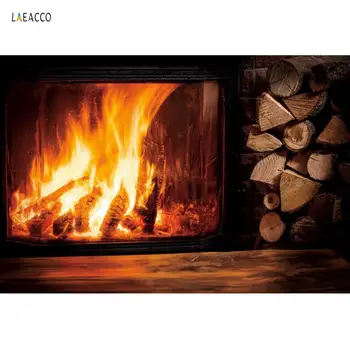 

Laeacco Winter Fireplace Fire Wood Christmas Party Decor Baby Photography Backdrop Photo Background Photo Studio Photocall