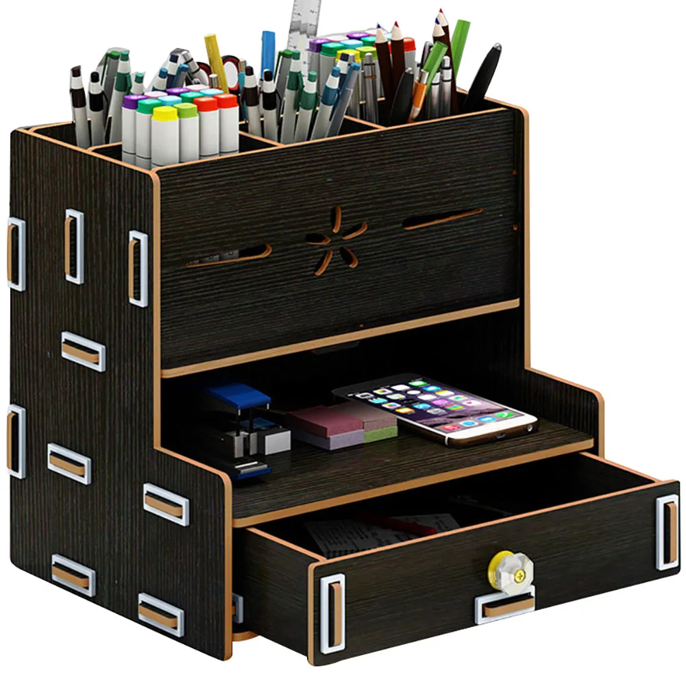 

Wooden Storage Box Bookends Multifunctional Desktop Rack Office Organizer OUJ99