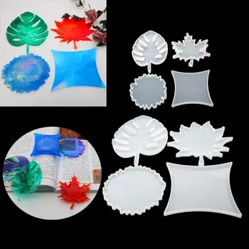 

4 Shapes Leaves Round Coaster Silicone Resin Mold Cup Mat Mould Jewelry Making