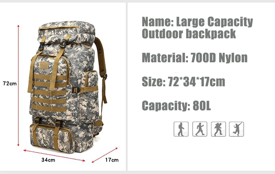 Online 80L Wasserdicht Molle Camo Taktische Rucksack Militär Armee Wandern Camping Rucksack Reise Rucksack Outdoor Sport Klettern Tasche