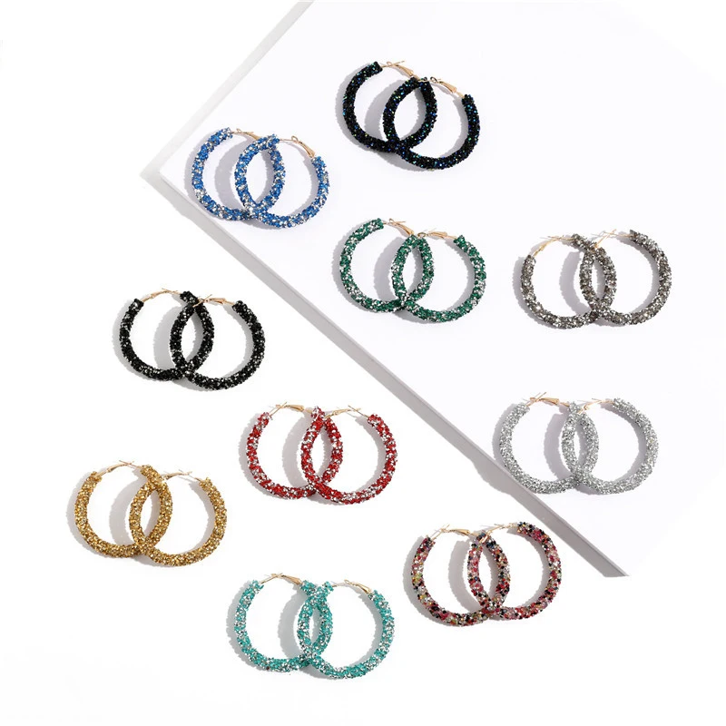 

Fashion Bling Geometric Round Circle Crystal Hoop Earrings for Women Rhinestone Party Earrings Gift Accessories