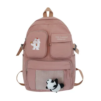 

Student School Bags for Teenage Girls Cute Cartoon Pink School Backpack Women Bookbags Nylon Teen Bagpack Preppy Style
