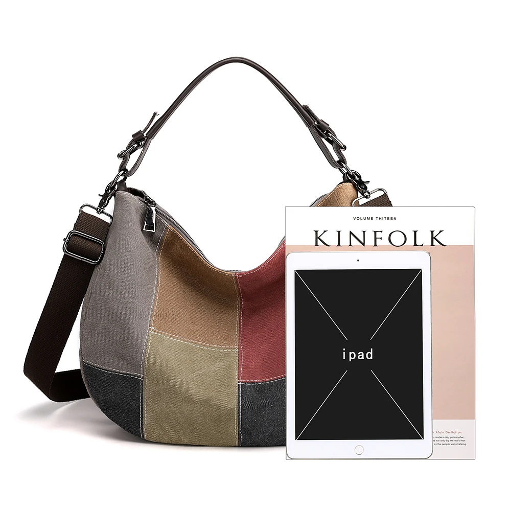 KVKY Patchwork Canvas Handbag Women Large Capacity Handle Bag Shopping Tote Bag  Girls Canvas Shoulder Bag Environmental Pouch