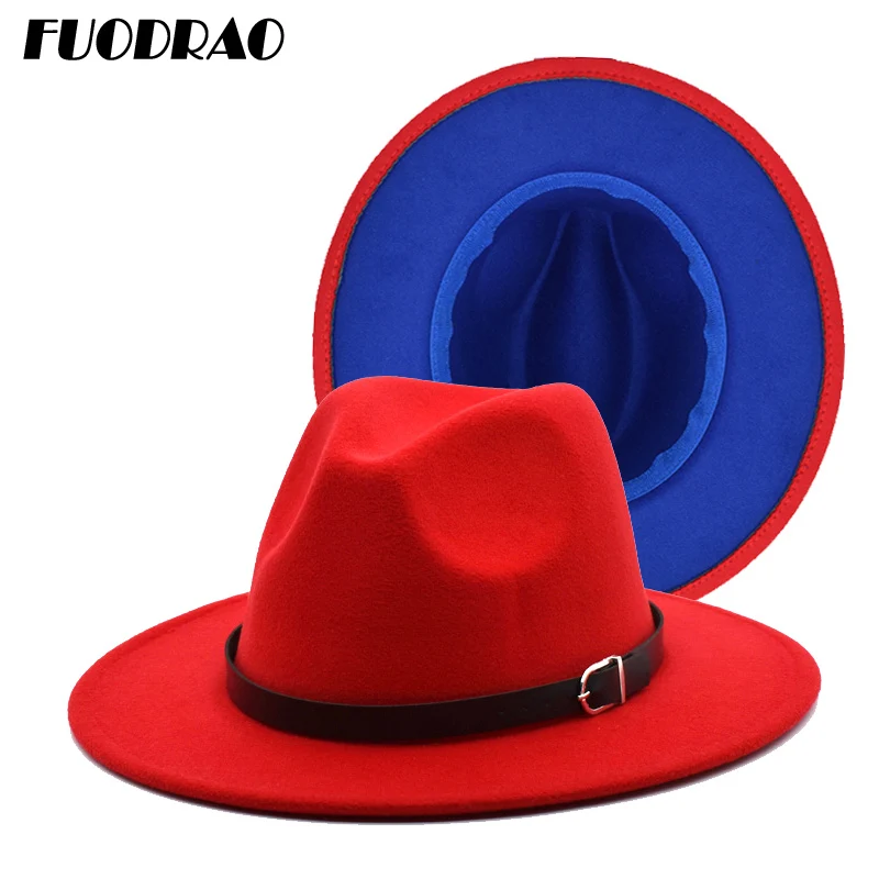 

FUODRAO New Fashion Wool Fedora For Women Panama Gamble Belt Wide Brim Jazz Cap British Classic Travel Cowboy Hat F53