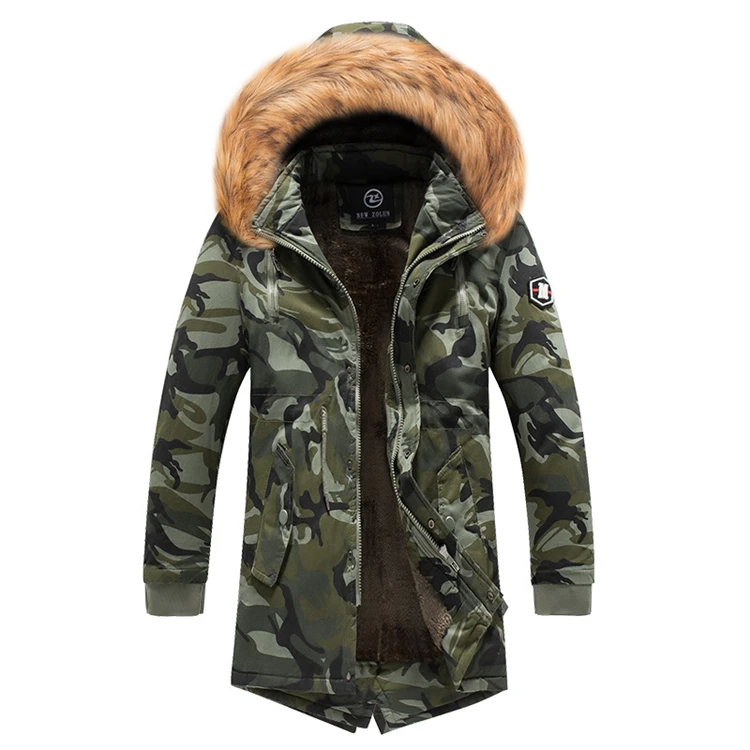 Winter Long Parka Camo Men's Hooded Jacket Thick Camouflage Coat Cotton Padded Warm Fur Collar Hat High Quality Windproof