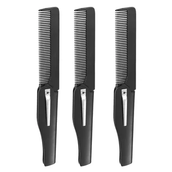 

3pcs Foldable Ox Horn Comb Set Portable Hair Comb Pocket Comb Styling Tool for Women Men Travel (Black)