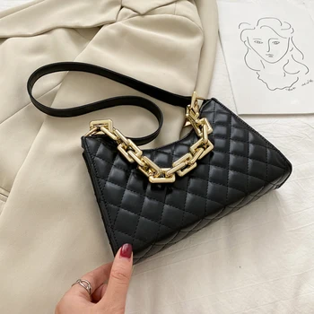 Fashion Lattice Pattern Women PU Shoulder Bag Casual Portable Female Chain Totes Leather Travel Underarm Shopping Pouch 1