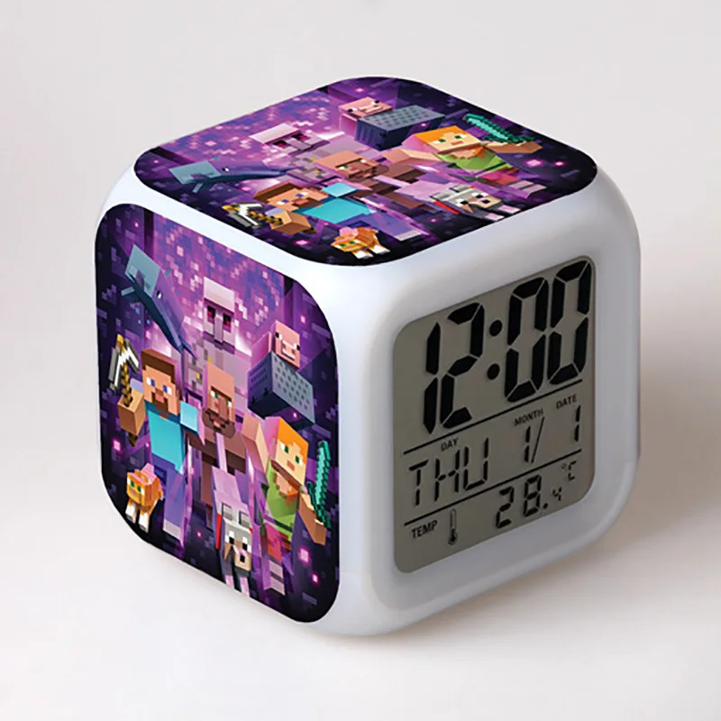 

2020 Minecrafted Creative Alarm Clock Digital Clock Change Color LED Night Light Cartoon Kid Room Decoration Child Birthday Gift
