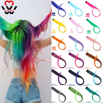 

MANWEI20inches long straight false color Hair Extensions Clip Highlight Rainbow Hair Streak Pink Synthetic Hair Strands on Clips