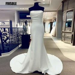 Fivsole Graceful Satin Wedding Dress Simple 2022 Strapless Bridal Gown With Royal Train Gorgeous Lace-up Mermaid Bride Dress