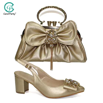 

2020 Italian design African Women Shoes And Bag Set With Rhinestones Pumps Italian Shoes With Matching Bag For Evening Party
