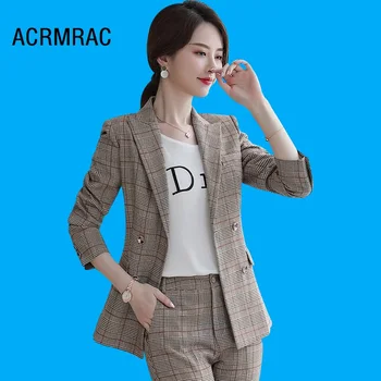 

Women suits Slim autumn Plaid jacket Pants 2-piece set OL Formal Business Women pants suits Woman set suits 323