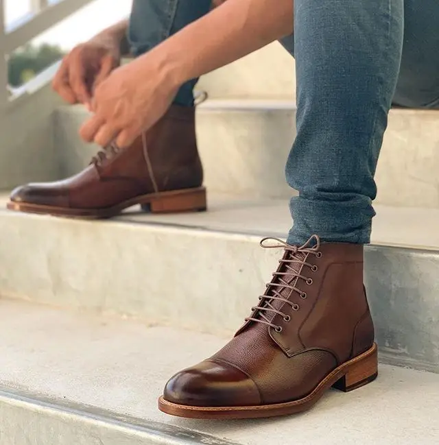 

Men's Pu Leather Lace-up Boots Low Heel and High Ankle Fashion Dress Formal Boots Men's Casual Boots Outdoor Work Boots Tv880