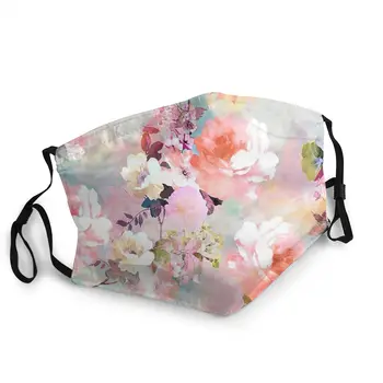 

Romantic Pink Teal Watercolor Chic Floral Non-Disposable Mouth Face Mask Pattern Flowers Anti Haze Protection Cover Respirator