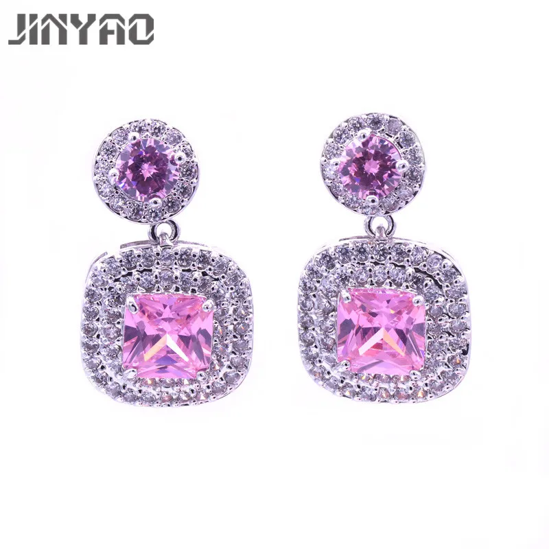 pink JINYAO модные очаровательные серебряные цвета красный AAA CZ Циркон Висячие серьги для женщин Свадебная вечеринка ювелирные изделия женские аксессуары - Окраска металла: pink