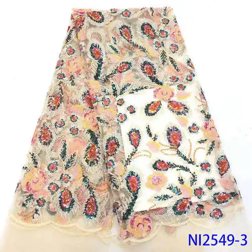 Модная африканская кружевная ткань с блестками ткань для вечернего платья блесток сетка тюль ткань последовательная кружевная ткань NI2549-1 - Цвет: picture-3