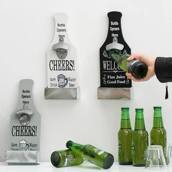 

Creative Beer Bottle Opener Wood Wall Mounted Bar Home Restaurant Wall Decoration Wine Kitchen Bottle Can Opener Vintage Style