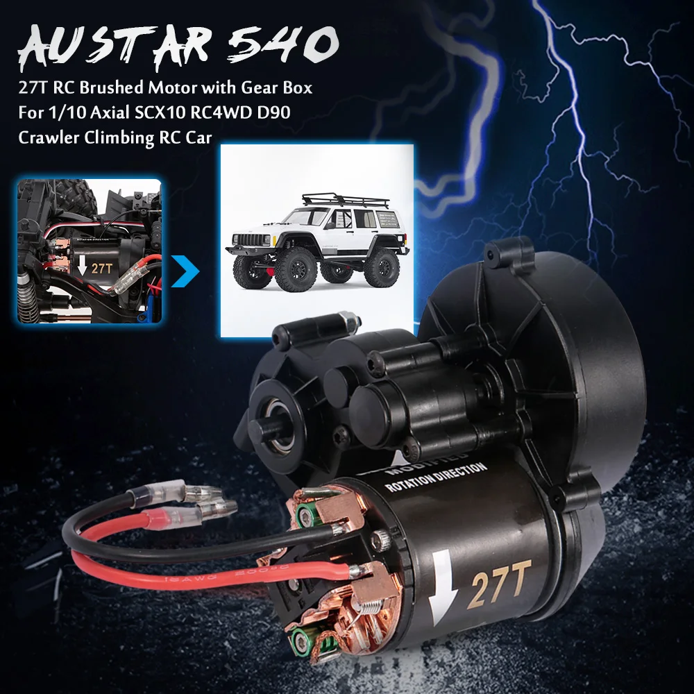 

AUSTAR 540 27T RC Brushed Motor with Gear Box for 1/10 Axial SCX10 RC4WD D90 Crawler Climbing RC Car Accessories