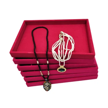 

Velvet Jewelry Ring Display Organizer Case Tray Holder Necklace Earrings Bangle jewellery Storage Jewelry Boxes Stand rose Red