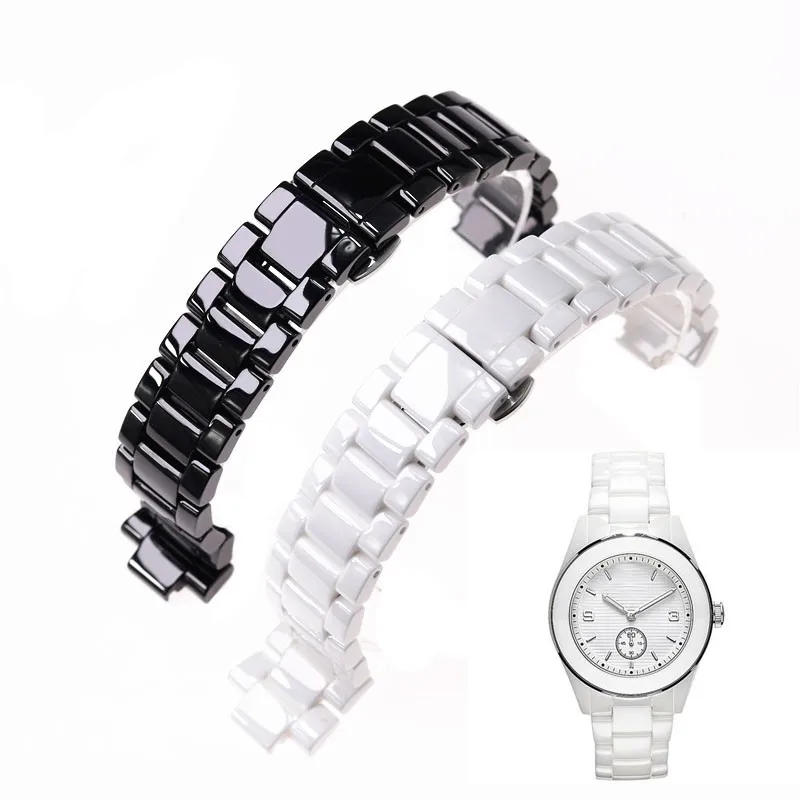 Elegant Black and White Ceramic Watch Strap, 20mm/23mm,