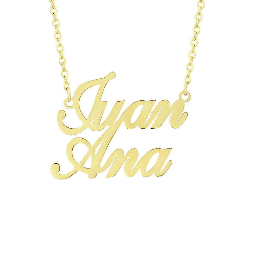 Custom Double Names Necklace Women Personalized Stainless Steel Gold Chain Pendants Necklace Holiday Jewelry Gift bijoux femme