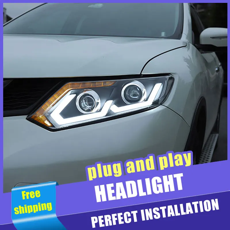 

2PCS Car Style LED headlights for Nissan X-Trail 14-16 for X-Trail head lamp LED DRL Lens Double Beam H7 HID Xenon bi xenon lens