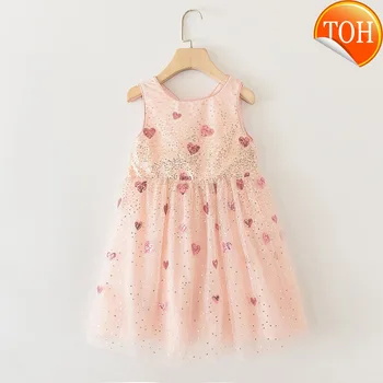 

Girls Dress Summer New Sequin Splicing Yarn Girls Round Neck Sleeveless Love Dot Dress Baby Kids Girls Clothing