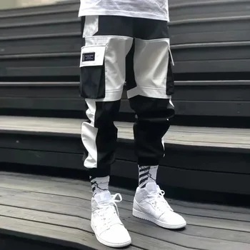 

Fashion Cargo Pants Men Patchwork Autumn Trousers Men Elastic Waist Drawstring Hip Hop Kpop Pants Japanese Streetwear Joggers