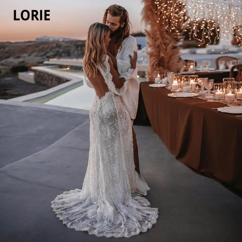 PROD 1005002245750437 LORIE Bohemian Wedding Dresses Lace V-Neck
Elegant Wedding Gown Boho Beach Bridal Dress Long Sleeves Open Back
vestido novia