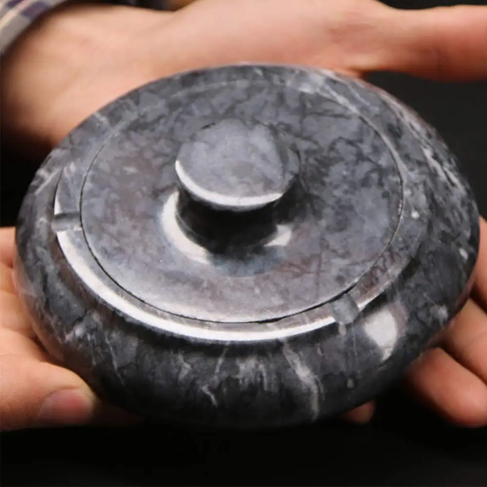 

Ручная работа, простая круглая пепельница из натурального мрамора с крышкой для гостиной/журнального столика/отеля/на открытом воздухе в упаковке