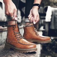 Новинка; сезон осень-зима; водонепроницаемые мужские кожаные высокие ботинки; обувь ручной работы; рабочие ботинки; мужская обувь