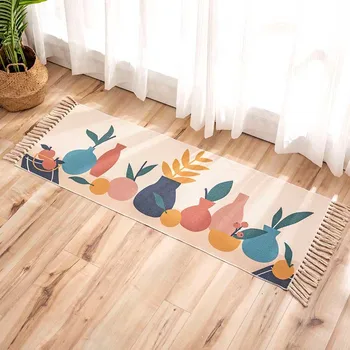 

Fruit Cotton Linen Tassel Welcome Door Carpet Non Pad Mats Prayer Hallway Slip Bath Rugs Bedside Foot Area