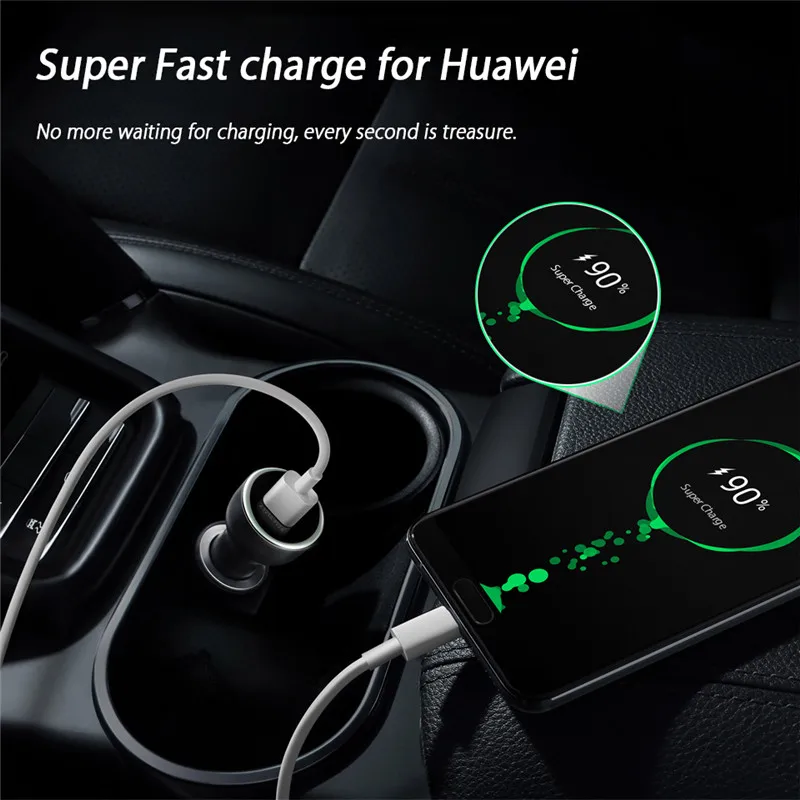 Для huawei Supercharge автомобильное зарядное устройство Металл FCP Быстрая зарядка для huawei P 30 20 10 9 Plus mate 20 10 9 8 Pro Honor V20 V10 кабель