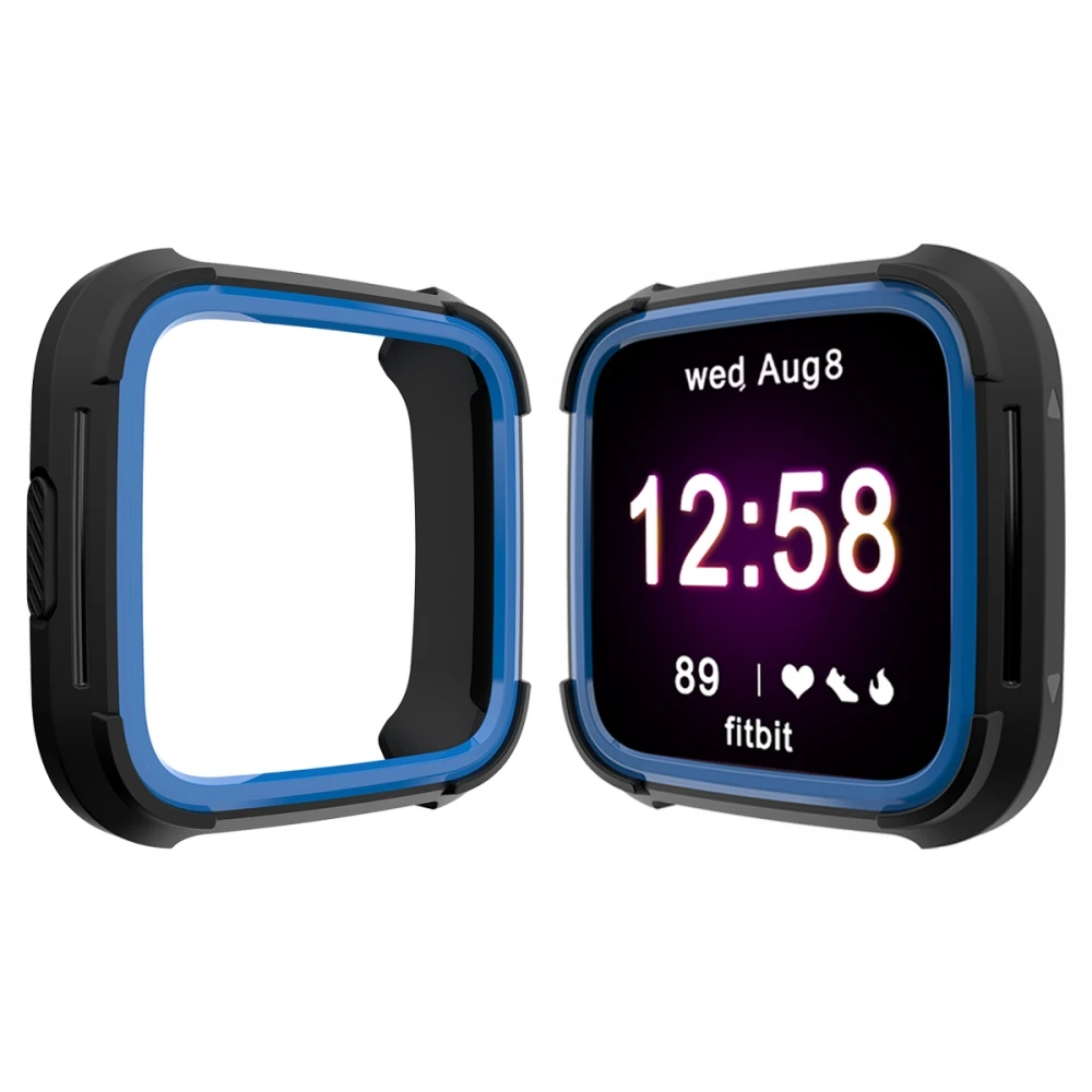 7 цветов Tpu и PC чехол для Fitbit Versa, ремешок для часов, защитный чехол для экрана, аксессуары для смарт часов для Fitbit Versa Lite - Цвет: Синий