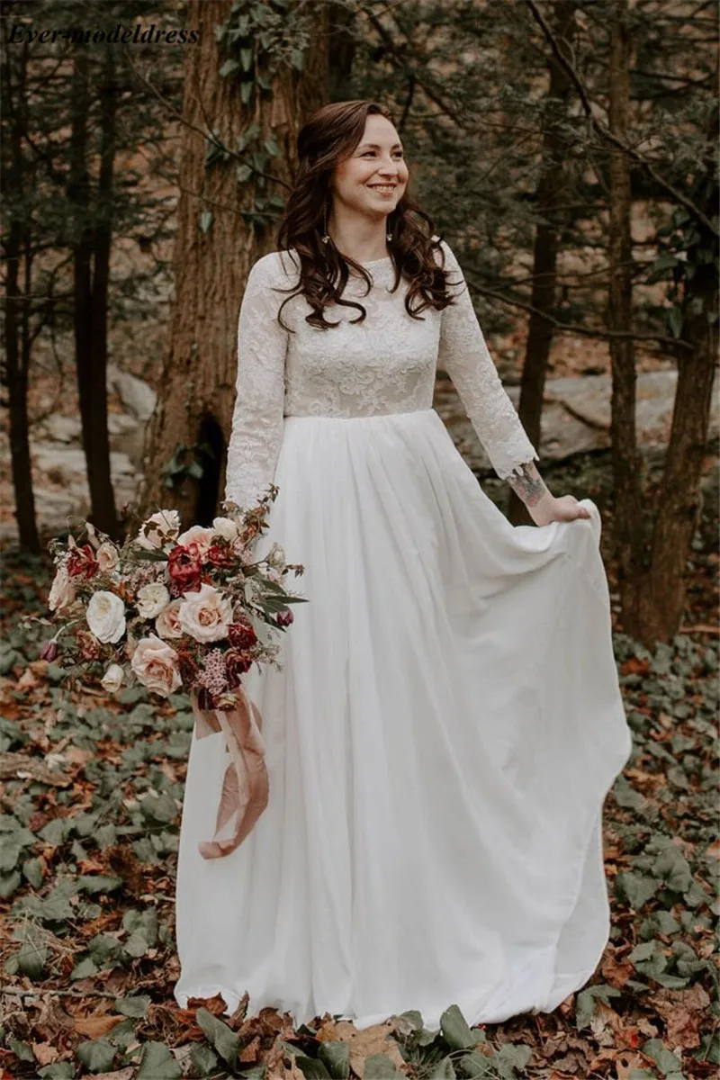 

2020 Lace Boho Wedding Dresses Long Sleeves Backless A-Line Country Beach Bride Gowns Mariage Robe De Mariee