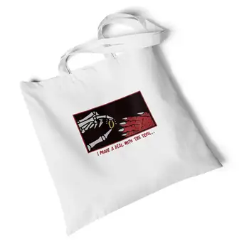 

Lychee Girls Devil Printed White Canvas Bag Foldable Reusable Travel Bag Handbag Environmental Fashion Large Shoulder Bag