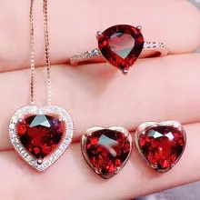 Натуральный гранат сердце любовь ювелирный набор серебро 925 пробы 1 шт кольцо 1 шт. Подвеска 1 пара серьги-гвоздики 2.5ct* 4 шт драгоценный камень Q912107