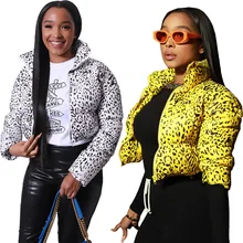 Casaul Women Parkas Jacket Coat Print Turn Down Collar Full Sleeve Winter Short Coat Full Sleeve For Women Outfit