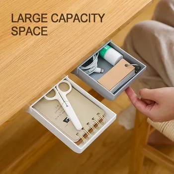 

1pcs Paste Plastic Desk Storage Case Self-Adhesive Under Desk Drawer Makeup Organizer Hidden Sticky Sundries Storage Box