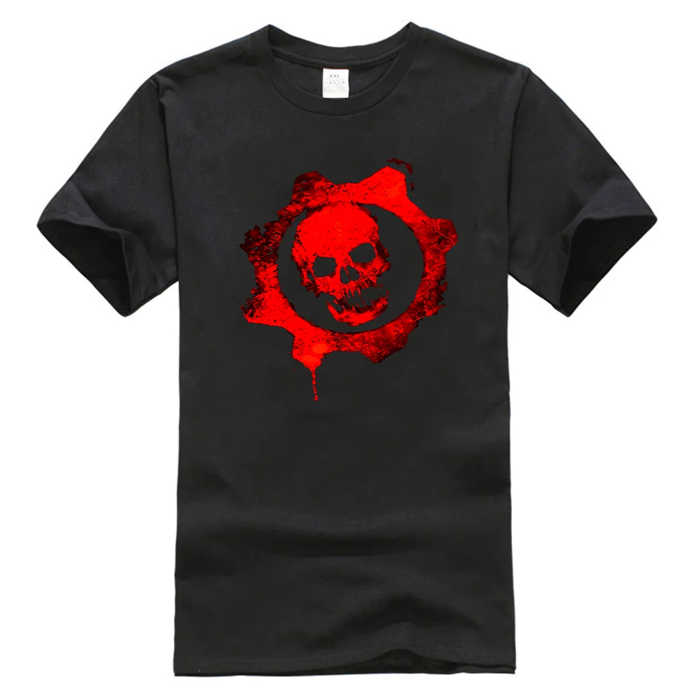 Мужская винтажная футболка с логотипом Gears Of War, цвет: красный, черный, темно-синий, короткие мужские и женские топы в стиле Харадзюку, модная Классическая футболка - Цвет: Черный