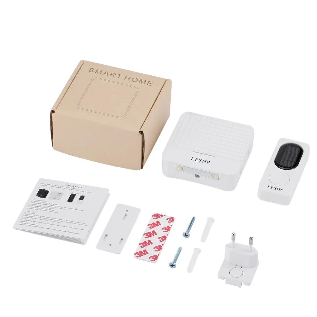 

Waterproof Doorbell Kit Solar Wireless Doorbell 1000 Ft Long Range 52 Tunes 4 Levels Volume Easy Setup Plug & Play White